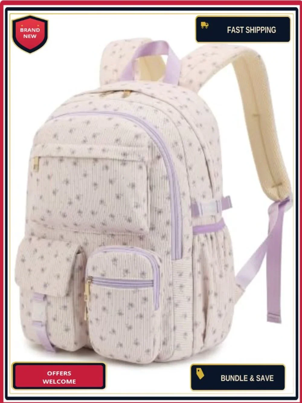 Corduroy Backpack for School Travel Laptop Daypack Lightweight Teen